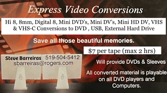 Transfer Hi8,8mm,Mini DV and VHS Tapes  $7/tape in Cameras & Camcorders in Kitchener / Waterloo - Image 2