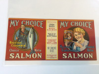 Vintage salmon tin labels
