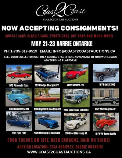 Now taking Consignments for Canada’s Largest & Fastest growing LIVE COLLECTOR CAR AUCTION Set for th...