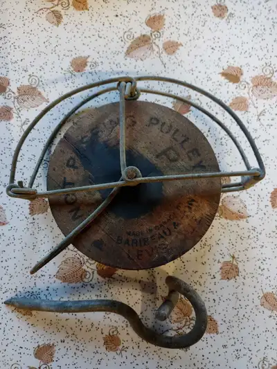 antique wooden pulley , View more