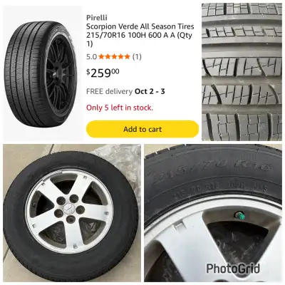 215/70 R16 Pirelli Scorpion All Season tires, Rims are included! Less than one season of use. $750 f...