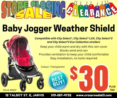 STORE CLOSING CLEAROUT! BABY JOGGER WEATHER SHIELD STOCK #8947, View more