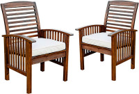 Acacia Wood Patio Chairs with Cushions in Dark Brown - Set of 2
