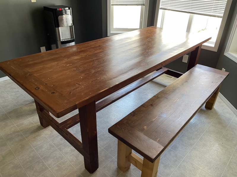 Large Barnwood Rustic Table with Benches Dining Tables & Sets