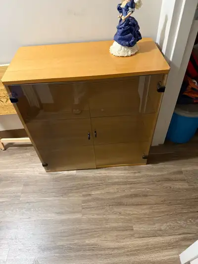 wood cabinet with glass doors, View more