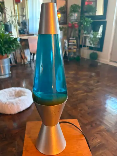 Blue and silver lava lamp, View more