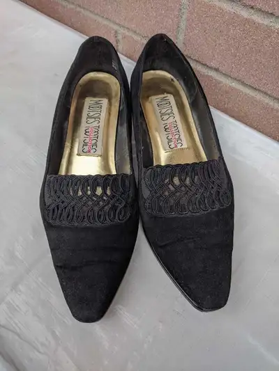 Lace Top Black Suede Heels/Pumps Shoes, View more