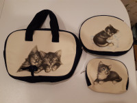 3 Piece Cosmetic and Purse Bags with Cats and Kittens Design