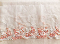 5.39" x 1.2 yds Lace Trim Embroidered Floral Mesh Peach