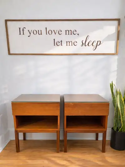 Solid teak nightstands Cut to fit glass tops 21in tall 19 in wide 18in deep
