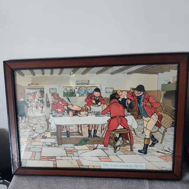 Antique 1900 CECIL ALDIN Framed The Hunt Breakfast Three Pigeons in Arts & Collectibles in Hamilton - Image 2