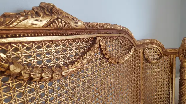 Genuine goldleaf Cane Bed frame, handcarved woodwork63234963182211121