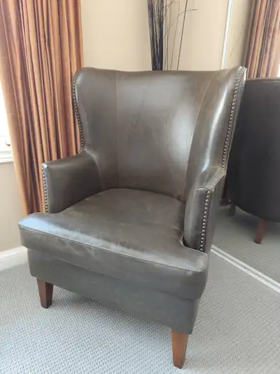 Studded Leather Wingback Chair--Nailhead Trim, View more