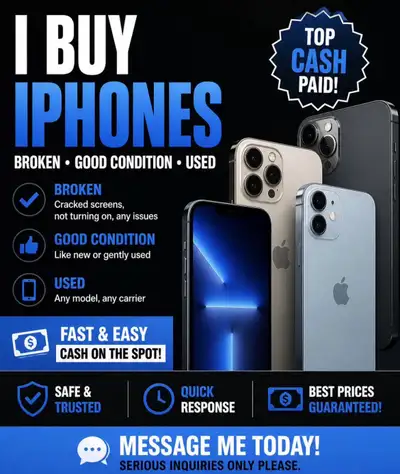 I Buy Iphones - Broken, Good Condition, Used - Cash Paid! , View more