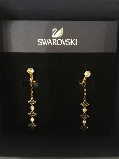 Swarovski dangly black and rose gold earrings nwt, View more