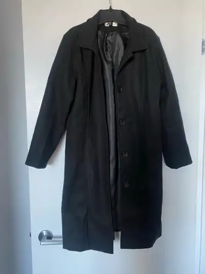 Black long wool coat, great for fall/ spring