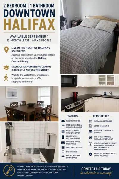 This bright and modern 2-bedroom, 1-bathroom apartment in the heart of Halifax's South End offers 87...