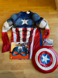 Captain America Muscle Shirt Costume, Mask & Shield - Sz 7-10 yr