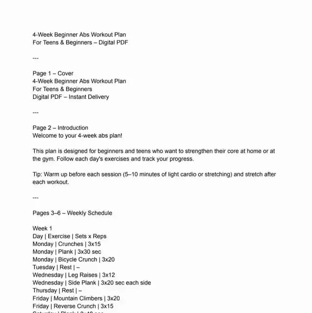 4-Week Beginner Abs Workout PlanFor Teens & Beginners64639728534529120