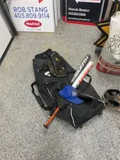 Easton Ball Bag with two bats and glove., View more