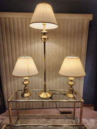 Set of Three Beautiful Brass Lamps 60in Tall and 28in TallCost