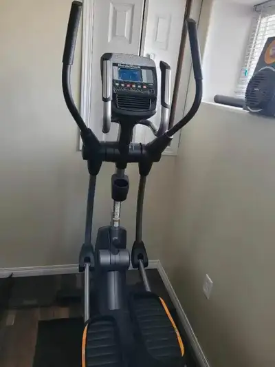The new elliptical Nordick Track Space Saver SE7iFIT has a foldable frame, 22 resistance levels, 24...