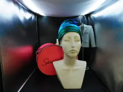 SCHIAPARELLI EMERALD GREEN, ROYAL BLUE SATIN TIER BUCKET HAT,BOX, View more