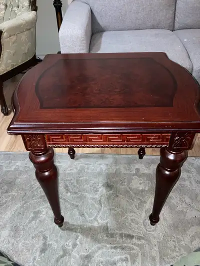 Wood end/coffe table with a mahogany  finish., View more
