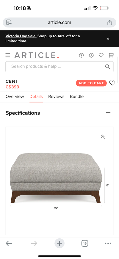 Article Ottoman Big Grey Only used for 2 years - Ling Room, View more