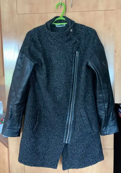 Manteau femmes lainage + cuir LARGE/GRAND MEDIUM comme neuf et t, View more