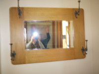 antique hallway oak mirror and hooks