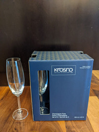 New - Krosno  Stemmed Flute Wine Champagne Glasses Set of 6