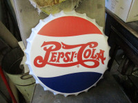 PEPSI:COLA DOUBLE DOT TIN BOTTLE CAP WALL SIGN $40 MANCAVE DECOR