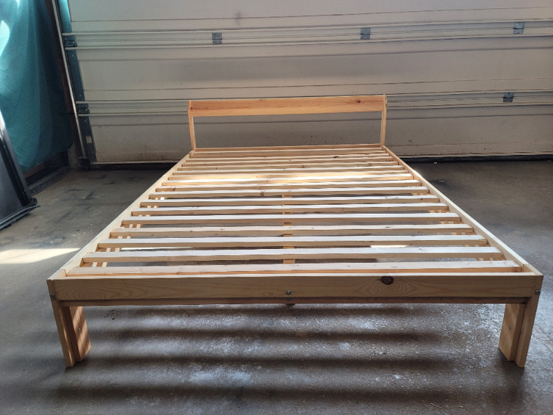 IKEA Wood DOUBLE Size bed Frame with Slats Dropoff available | Beds &  Mattresses | Edmonton | Kijiji