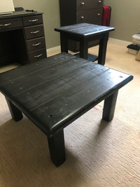 Solid Wood Coffee Table & End Table, Rustic Farmhouse Black