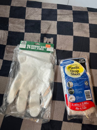 Disposable gloves and plastic drop sheet 