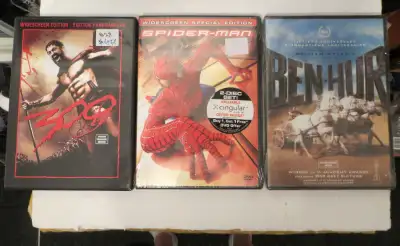 As title states, new in sealed packages, never opened/used: 300 - $5 Spider-Man - $5 Ben-Hur - 50th...