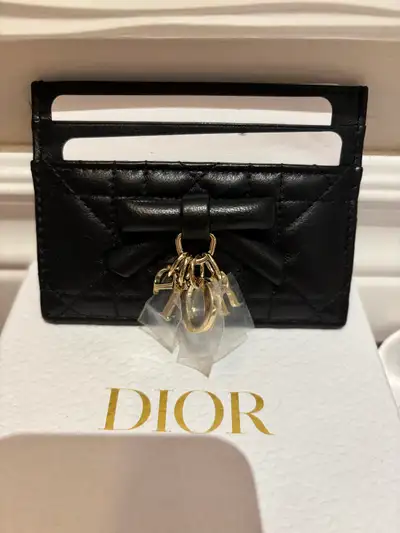 Authentic Lady Dior Freesia card holder in black lambskin, View more