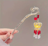 Traditional Chinese Glowing Lantern Decor Hairpin With Tassel, R