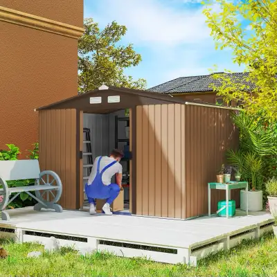 9'x6.4'x6.3' Garden Storage Shed w/ Floor Foundation Metal Tool, View more