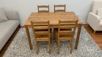 Ikea Solid Wood Dining Table with Four Chairs/ *Free Delivery, View more