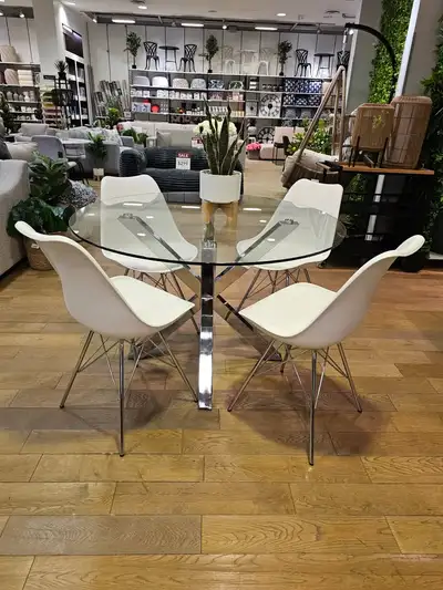 40% OFF! 5pc Glass Dining Set (Table + 4 Chairs) - DOT LimeRidge, View more