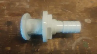 Through hull fitting, for 3/4 inch hose, one inch hull opening.