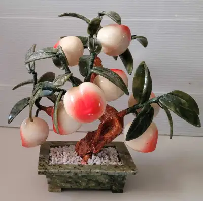 Vintage Chinese Natural Jade Longevity Bonsai Peach Tree/ Money Tree The peach is a symbol of longev...