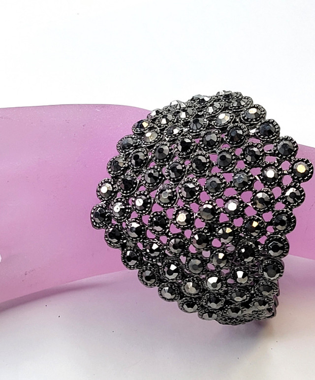 Hematite Rhinestone Wide Cuff Bracelet in Jewellery & Watches in St. Catharines