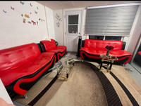 Red leather couches 