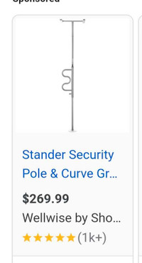 Security pole with curved grab bar(for couch/chair/bed)