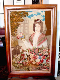 Victorian Needle Point Tapestry Fire Screen Home Decor