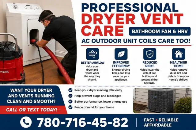 A/C outside unit, Dryer, Exhaust Cleaning and Trimming 