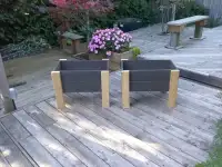 Wooden raised bed planters and benches